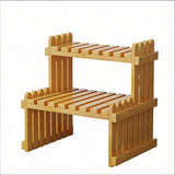 2 Tiers Wooden Flower Stand Shelf, 14.57x8.27x11.81 Inch, Table Top Plant Stand Desk Flower Pot Rack V1369-AZ3-W-10132