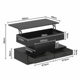 LED Lift Top Coffee Table in Black with 2-Tier Design and Drawers for Living Room V178-59307