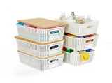 CARLA HOME Storage Bins with Bamboo Lids - 6 Pack - White - Plastic - Storage Bins 6 Pcs V178-36500