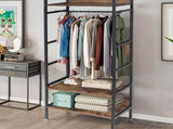 Rustic Wooden Clothes Garment Rail Open Hanging Display Shelf Shoe Rack Entryway V767-JJ-ZY728