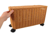 Narrow Plastic Rattan Basket with Lid and Wheels, Space-Saving Home Organizer for Efficient V1369-AZ3-W-14301