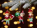 Christabelle 3 Elf Christmas Ornaments Assorted Novelty Figures 10.5cm Xmas Tree Decorations Ha 112_SHD2007