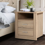 Artiss Bedside Table 2 Drawers with Shelf - TARA Oak FURNI-C-SIDE-SHELF-WD