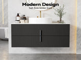 Cefito Vanity Unit 900mm Bathroom Cabinet Storage Wall Hung Black Timber Front BV-CA-FLU01-900-BK-ABC