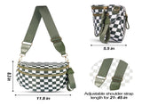 Black-brown Checkered Trendy Sling Bag - Women's Crescent Crossbody Purse with Wide Adjustable Strap V888-ELOSUNG33478