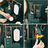 Elegant Green Jewelry Organizer with Mirror - Multi-Layer Storage & Display Stand V888-ELOSUNG18277