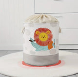Kids Toy Storage Basket With 3D Lion, Foldable Cotton Canvas Laundry Hamper With Drawstring And V1237-ZY-807-073