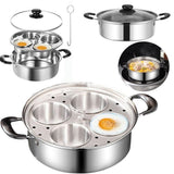 Egg Poacher Cookware, NonStick 4Cup Poached Egg Maker Pan with Glass Lid, Stainless Steel Rust V1370-AZ4-16676