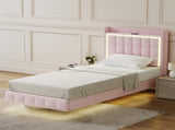 Levede Single Floating Bed Frame LED Headboard USB Pink BF1062-S