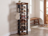 Levede Narrow Shoe Rack Vertical 9-Tier Shoe Storage Organiser Shelf Side Hooks EA0304-BR-9-AU
