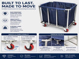 Commercial Laundry Trolley 90x65x80cm Large Capacity Linen Cart with 2 Swivel & 2 Fixed Wheels Navy V324-LT-906580-NV