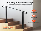 Handrails for Outdoor Steps, 2-3 Step Adjustable Height, Carbon Steel Transitional Handrail with V952-BPSLZFSHS23BVBIXQ001V0