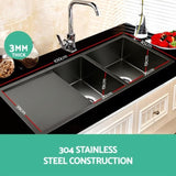 Cefito Kitchen Sink 100X45CM Stainless Steel Basin Double Bowl Nano Black SINK-BLACK-10045