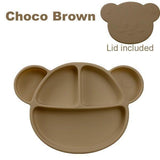 Grosmimi Bear Silicone Suction Food Plate with Silicone Lid Chocolate Brown DTK10876