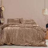 Ardor Vivienne Champagne Crushed Velvet Quilt Cover Set Queen V442-INT-QUILTCS-VIVIENNE-CHAMPAGNE-QS