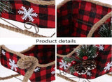 Red Santa Sleigh Christmas Decor, Tabletop Holiday Sleigh Display Plaid Pattern Metal Sleigh with V1366-AZ2-W-04847