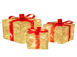 Set of 3 Christmas Lighted Gift Boxes Decorations Transparent Lighted Boxes with Red Bows Christmas V1294-YM0717-10353430