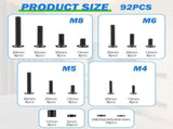 184Pcs TV Mounting Hardware Screw Kit Universal M4 M5 M6 M8 Metal Bolt Washer and Spacer Set for V1366-AZ2-W-14959
