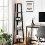 VASAGLE Corner Shelf 5 Tier Industrial Ladder Bookcase Storage Rack with Metal Frame Rustic Brown V227-9101101019141