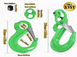 2SET 3.15T Sling Hook Heavy Duty Hammerlock/Slip Hook Kit With Swivel Winch & Safety Latch-Green V1181-SH-315T-GE