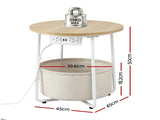 Artiss Round Coffee Table Side End Table Charging Station Storage Basket FUR-V-COF-03-BG