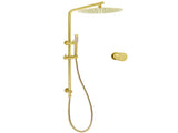 Brushed Gold Twin Shower Large Round 12" Rain Head Metal Rose Silde Wall Rail Arm Mixer Valve V1233-S4902ABGSS019CBGKSR112GKC1292BG