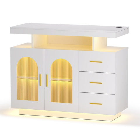 Artiss Buffet Sideboard Cabinet LED Clear Door Kitchen Storage Drawers White FUR-C-SID-LED-WH-AB