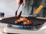 SOGA Rectangular Cast Iron Griddle Grill Frying Pan with Folding Wooden Handle ZPAI047