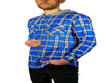 Mens Cotton Flannelette Shirt w Jersey Hood Long Sleeve Flannel - Spanish Blue V563-WS47-149-3XL