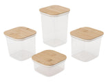 Food Storage Jars Plastic Airtight Containers with Bambusoideae Lids Kitchen Square Clear Canisters V1294-YM0901-3118250039811