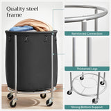 SONGMICS Laundry Basket with Wheels with Steel Frame and Removable Bag Black V227-8498101001330