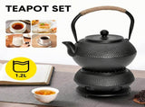 1.2L Cast Iron Teapot and Warmer Set Tea Kettle Iron Bottle With Stainless Steel Mesh Infuser and V985-TEAPOTSET