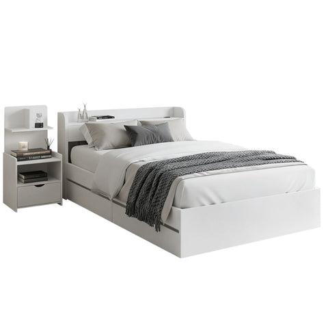 Artiss Single Bed Frame with Charging Ports and Bedside Table WBED-AURA-S-FURNI-P16-AB