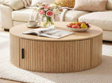 Artiss Round Coffee Table Storage Fluted Center Table Living Room Office 80cm Wood FUR-U-COF-11-WD