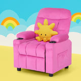 Keezi Kids Recliner Chair Pink Velvet Sofa Lounge Couch Children Charis Armchair KID-RECLINER-SIDE-PK