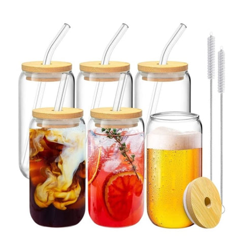 GOMINIMO 6 Pcs Clear Drinking Glasses with Bamboo Lids and Glass Straw V227-3720262008170