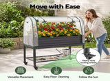 Green Fingers Mobile Raised Garden Bed with Greenhouse Cover Storage Shelf for Tomato Vegetables GB-AG-PLAT-GH-WH