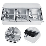 Household 3Grid Stainless Steel Seasoning Box Jar Spice Container Set with Spoons Cover V1294-YM0901-3118200093411