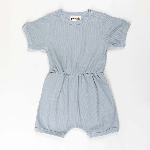 Ponchik Babies + Kids - Ribbed Cotton Romper - Capri Blue - 3-6 months V563-RIBROMPER-CAPBLUE-3_6