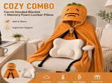 Carrot Hooded Blanket with Beige-grey Memory Foam Lumbar Support Pillow, Cozy Wearable Throw Blanket V888-ELOSUNG54181
