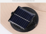 Khaki Outdoor Solar Fan Sun Hat - Large Brim Fishing Hiking Hat with Neck Cape V888-ELOSUNG33094