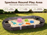 Keezi Kids Sandpit Toys Outdoor Sandbox Oval Sand Pit 4 Seats Grey Cover SAND-PE-OVAL-BR