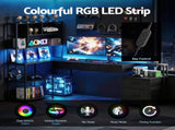 Artiss 200cm L Shaped Gaming Desk Computer Desk with LED Lights & Power Outlets MET-FC-25219-BK-AB