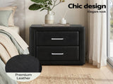 Artiss Gas Lift Queen Bed Frame and 2 Bedside Table Set Leather Black BFRAME-SET-NINO-BSIDEX2-BK