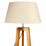 155cm Large Bamboo Wooden Tripod Floor Lamp w Beige Linen Light Shade V563-75131