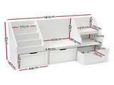 Keezi Kids Bookshelf Storage Organiser Toy Box Drawer Bench Seat Cabinet White FURNI-N-BOOK-140-WH-AB