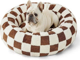 50cm Round Pet Bed Brown & White Checkerboard - Soft Plush Donut Cuddler for Small Dogs & Cats V888-ELOSUNG41379