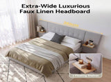 Artiss Queen Bed Frame with Wide Headboard, Floating Shelves and USB Grey BFRAME-I-ALTO-Q-GY-AB