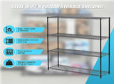 Modular Wire Storage 120x60cm Steel Shelving Black With Fixed Legs For Garage Warehouse Or Kitchen V63-841331