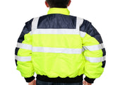 3-in-1 Hi Vis Quilted Safety Bomber Jacket Waterproof Reflective Workwear - Yellow/Navy - M V563-WB-HIVISJKT-YLW-M